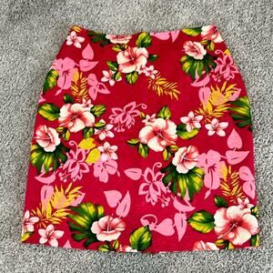 Muse Silk Skirt Size 4 Hawaiian floral Pink vacation cruise holiday lined preppy